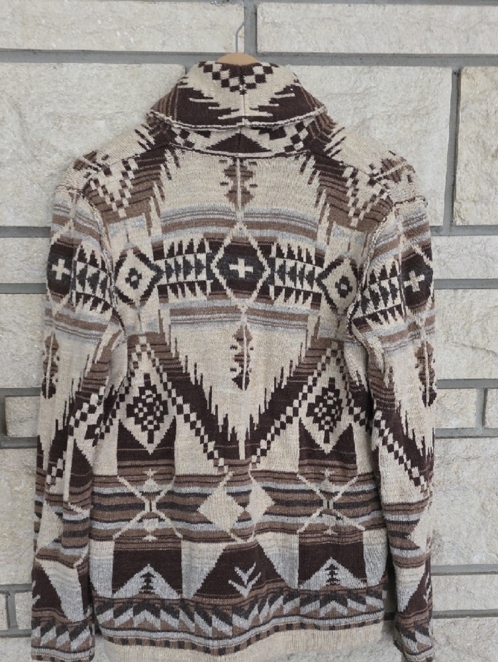 Ralph Lauren Shawl Collar Cardigan in Brown & Cream - Picture 4 of 6